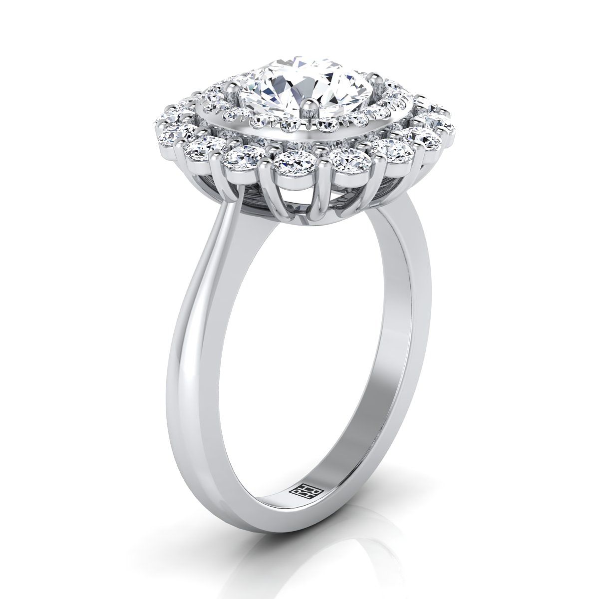 แหวนหมั้นทองคำขาว 14K ทรงกลมประดับเพชร Double Halo Floral Sunburst -1ctw