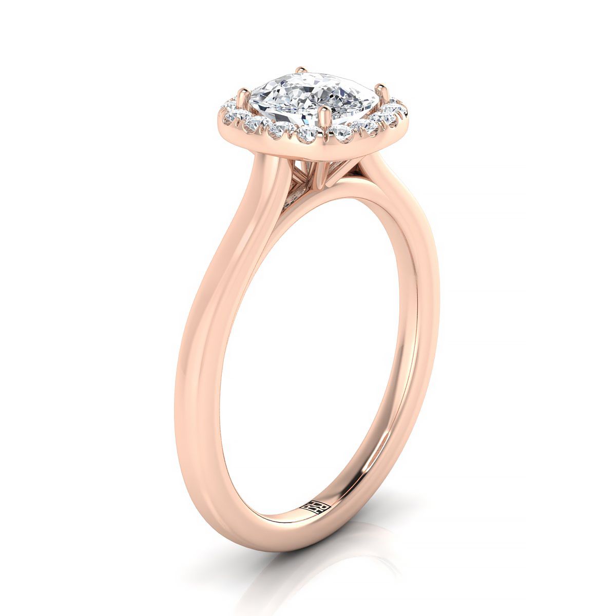 14K Rose Gold Cushion Diamond Modern Halo French Pave Engagement Ring -1/6ctw