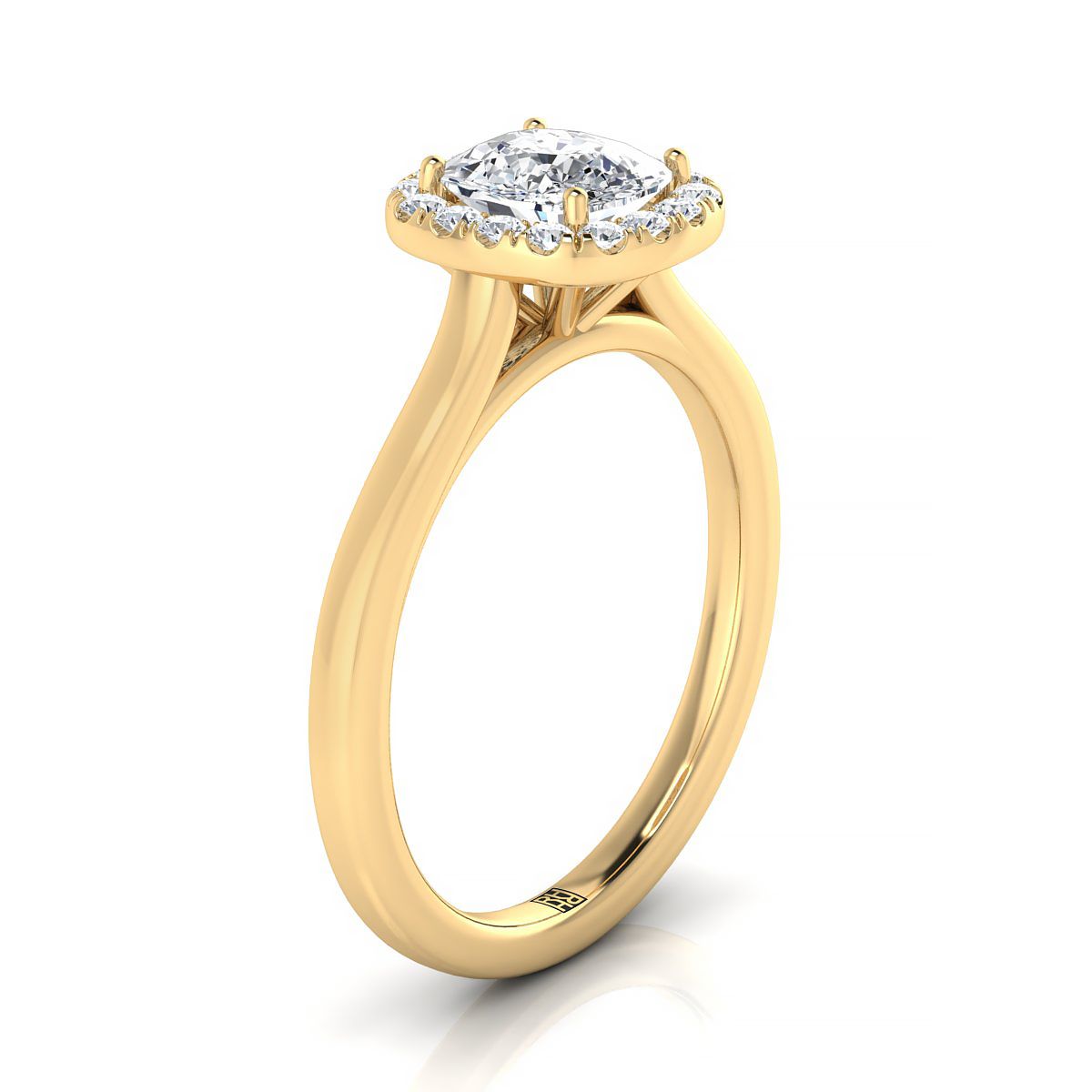 แหวนหมั้นเพชร 14K Yellow Gold Cushion Modern Halo French Pave -1/6ctw