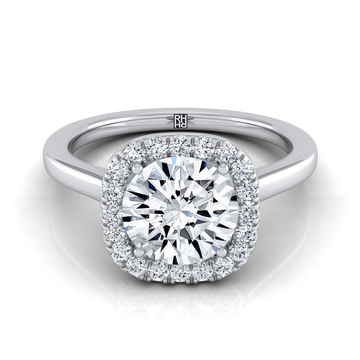 Platinum Round Brilliant Diamond Modern Halo French Pave Engagement Ring -1/6ctw