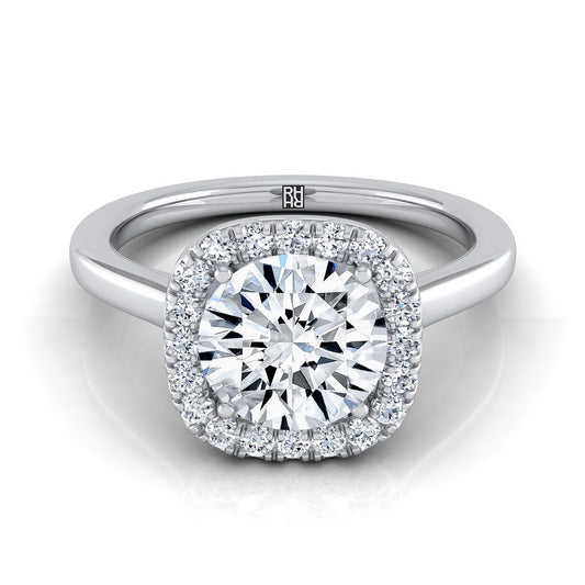 Platinum Round Brilliant Diamond Modern Halo French Pave Engagement Ring -1/6ctw