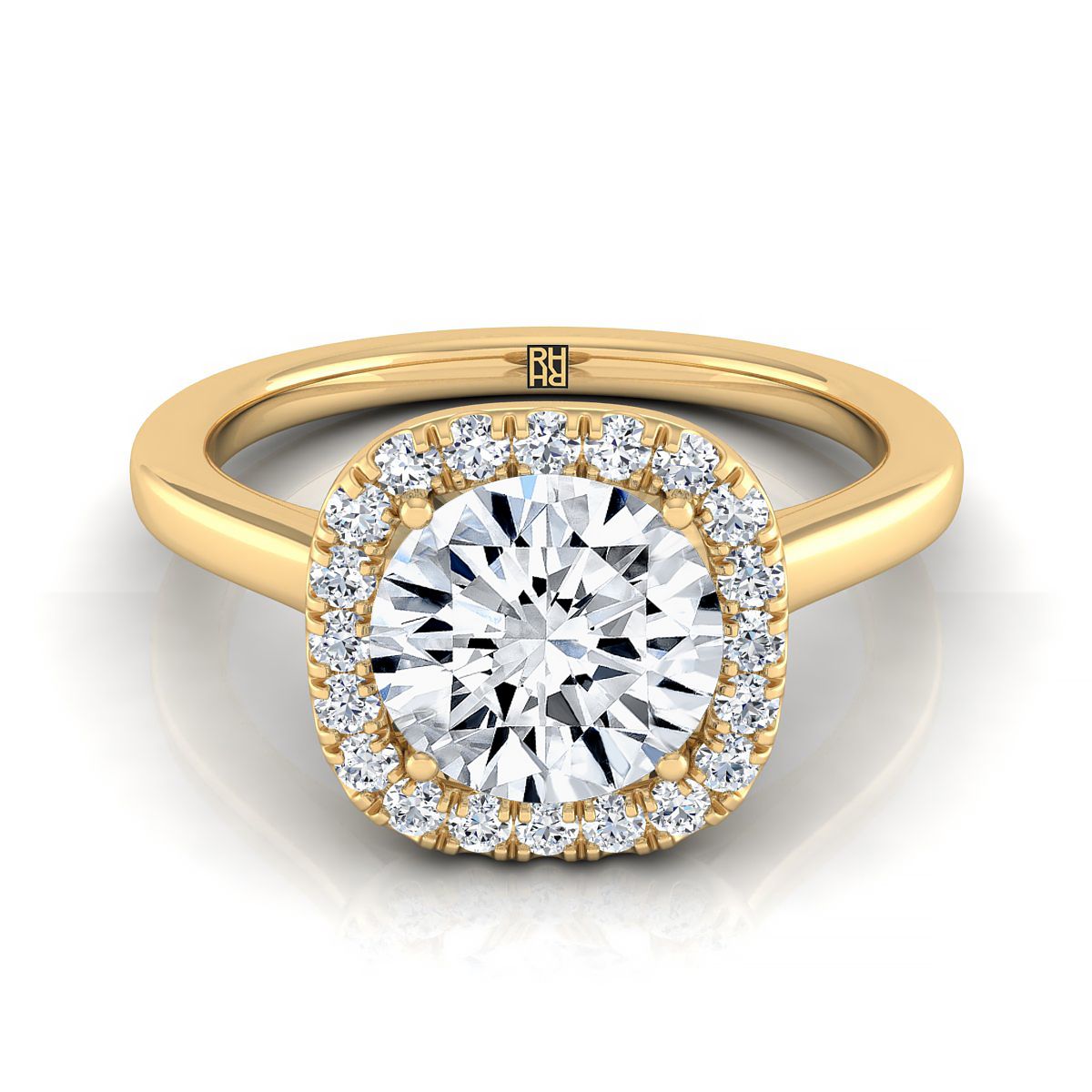 14K Yellow Gold Round Brilliant Diamond Modern Halo French Pave Engagement Ring -1/6ctw