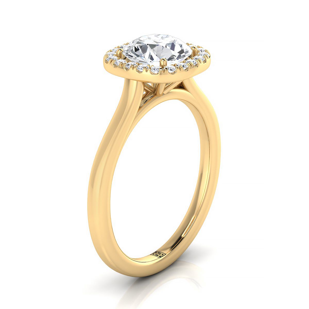 14K Yellow Gold Round Brilliant Diamond Modern Halo French Pave Engagement Ring -1/6ctw