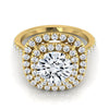 14K สีเหลืองทอง Round Brilliant Diamond Double Halo Scalloped Pavé แหวนหมั้น -1/2ctw