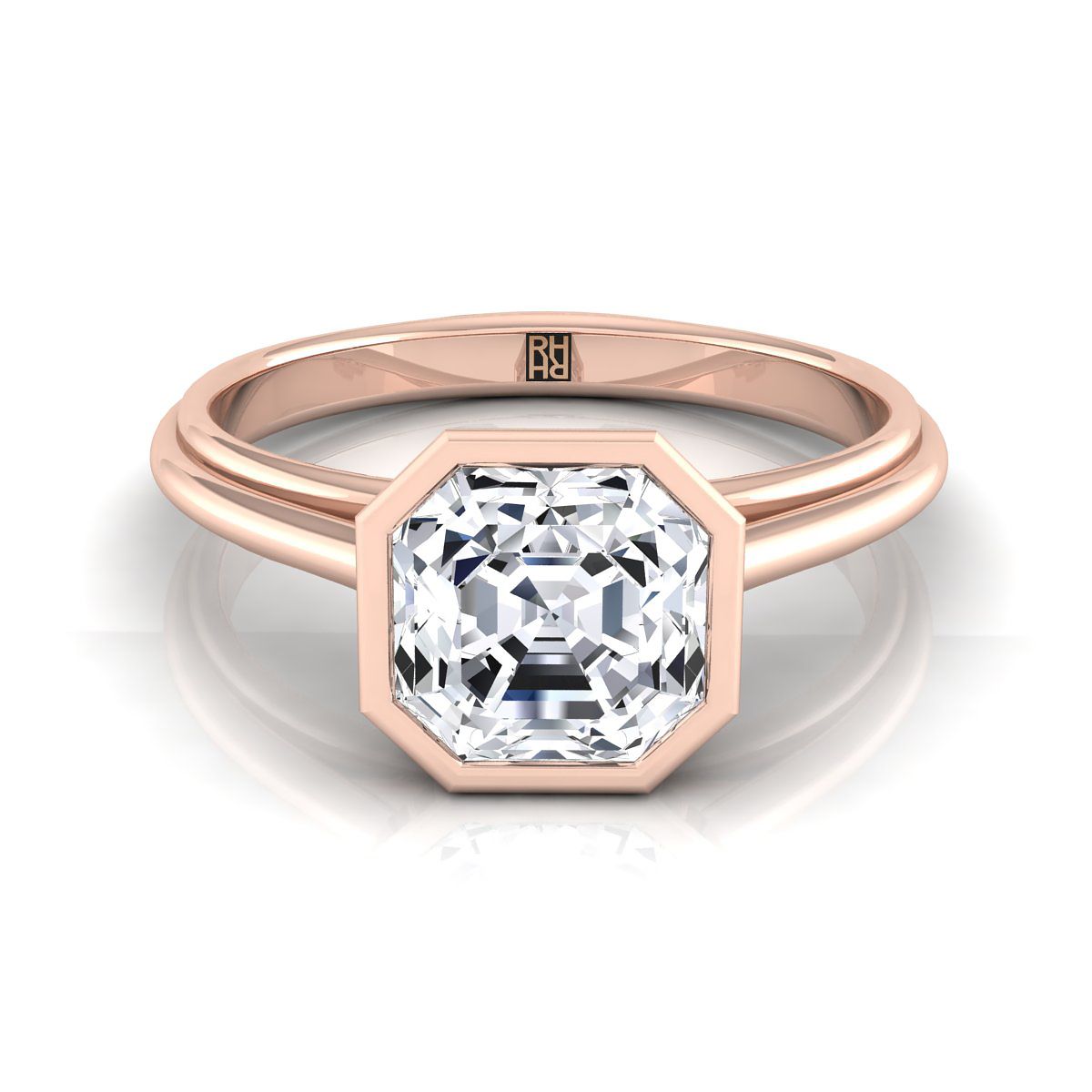 แหวนหมั้นแหวนหมั้น Solitaire ทรงวงแหวน Asscher Cut Bezel Halo 14K โรสโกลด์