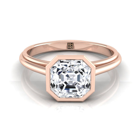 แหวนหมั้นแหวนหมั้น Solitaire ทรงวงแหวน Asscher Cut Bezel Halo 14K โรสโกลด์