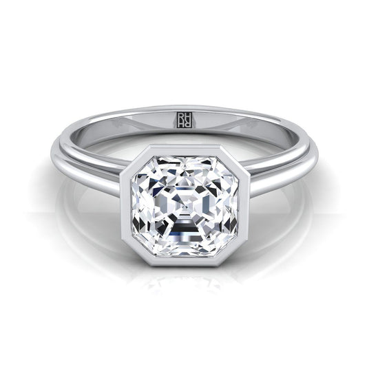 แหวนหมั้นทองคำขาว 14K Asscher Cut Bezel Cathedral Solitaire