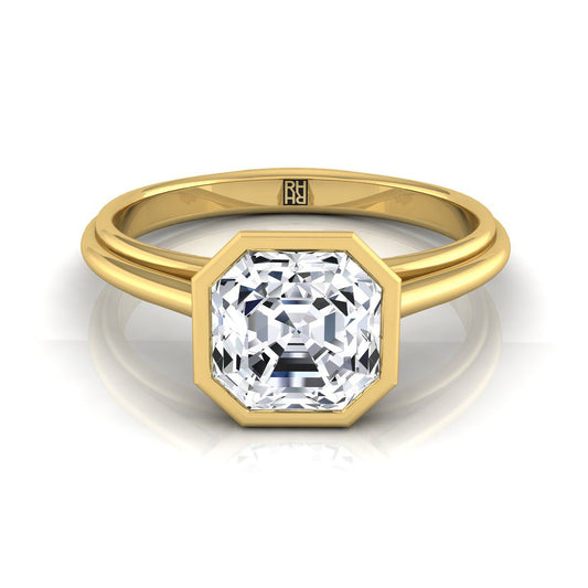 แหวนหมั้นเพชร 14K Yellow Gold Asscher Cut Bezel Halo Cathedral