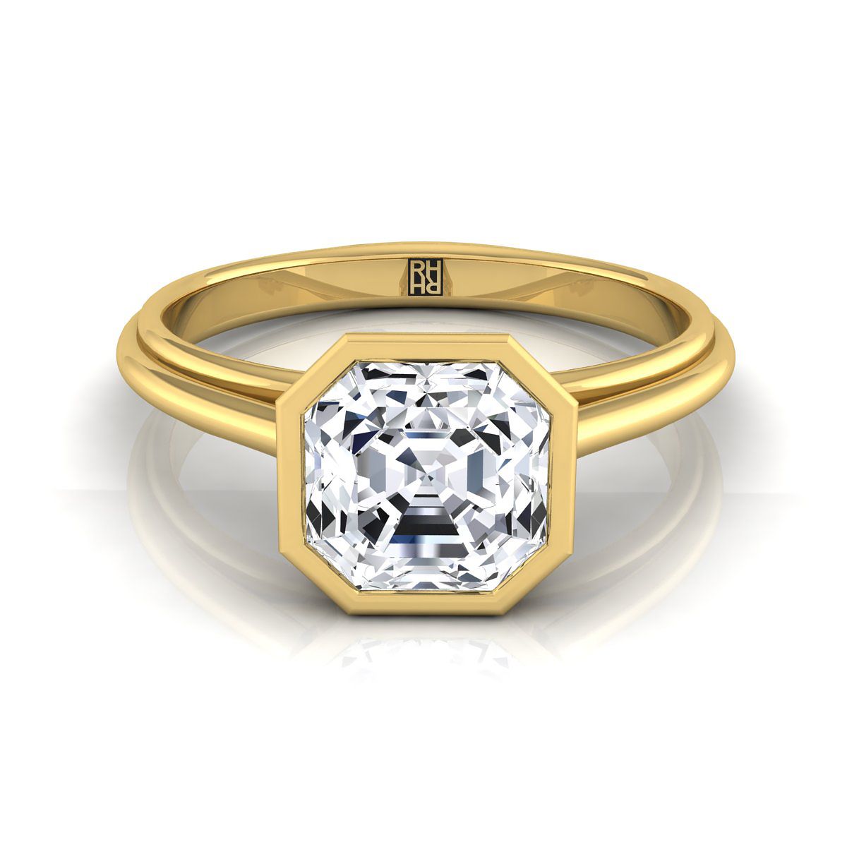 แหวนหมั้นทอง 18K Asscher Cut Bezel Halo Cathedral Solitaire