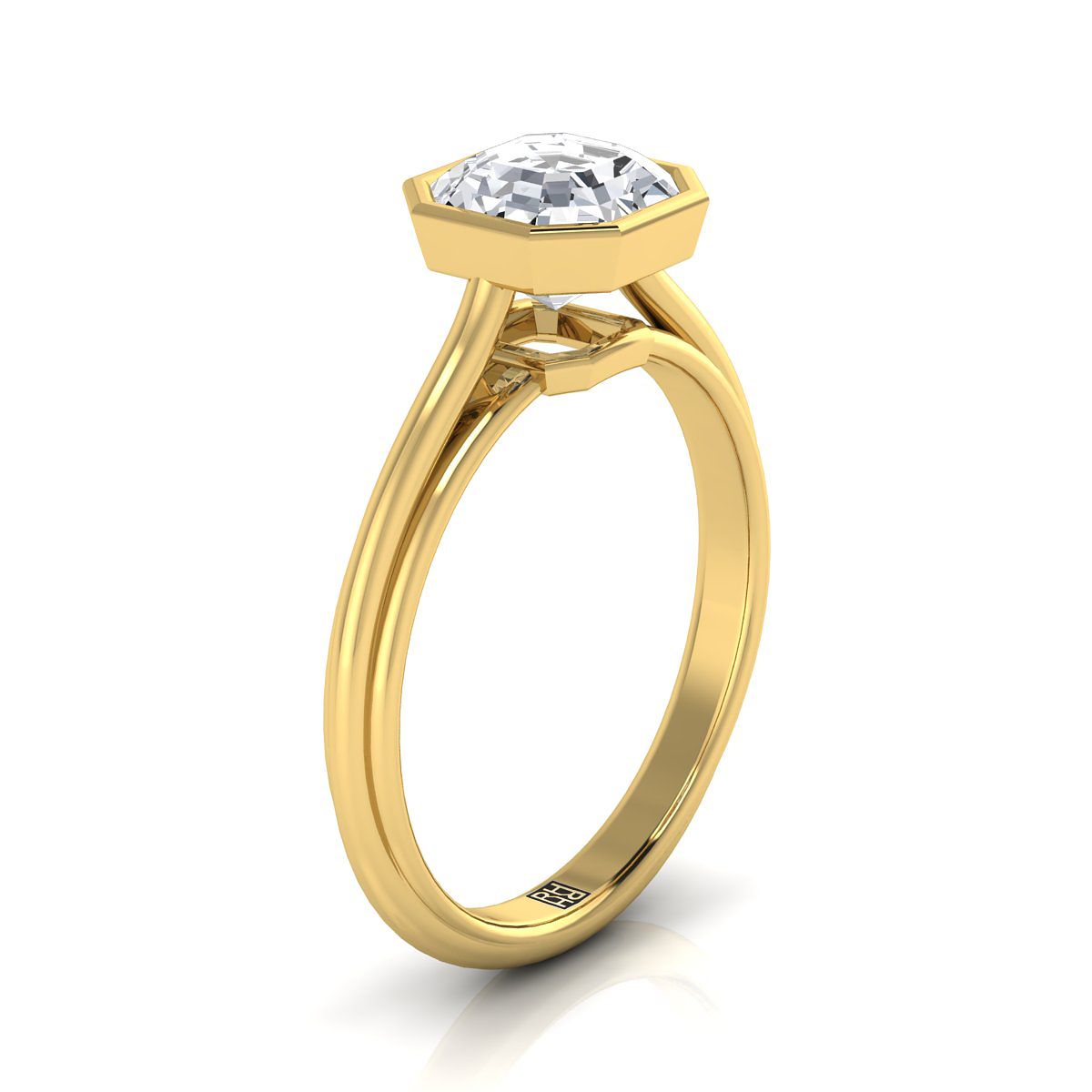 14K Yellow Gold Asscher Cut  Bezel Halo Cathedral Solitaire Engagement Ring