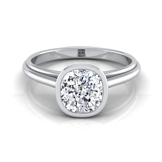 Platinum Cushion  Bezel Halo Cathedral Solitaire Engagement Ring