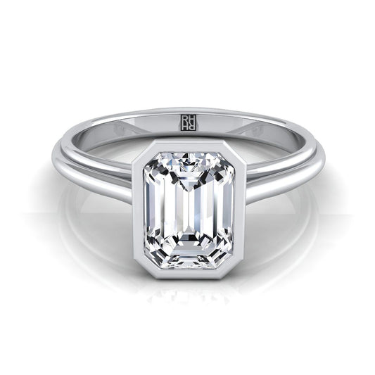 แหวนหมั้นเพชร 14K White Gold Emerald Cut Bezel Halo Cathedral Solitaire