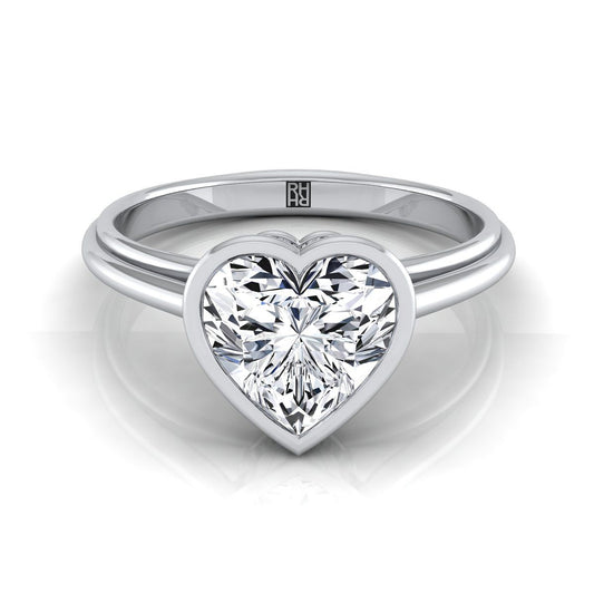 แหวนหมั้นเพชร 14K White Gold Heart Shape Center Bezel Halo Cathedral Solitaire