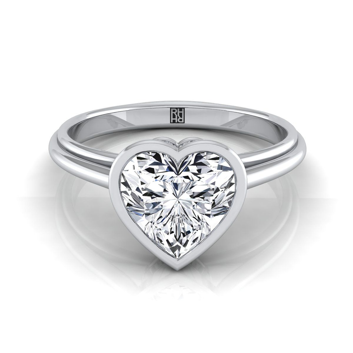 แหวนหมั้นรูปหัวใจทองคำขาว 18K ขอบตรงกลางฝา Halo Cathedral Solitaire