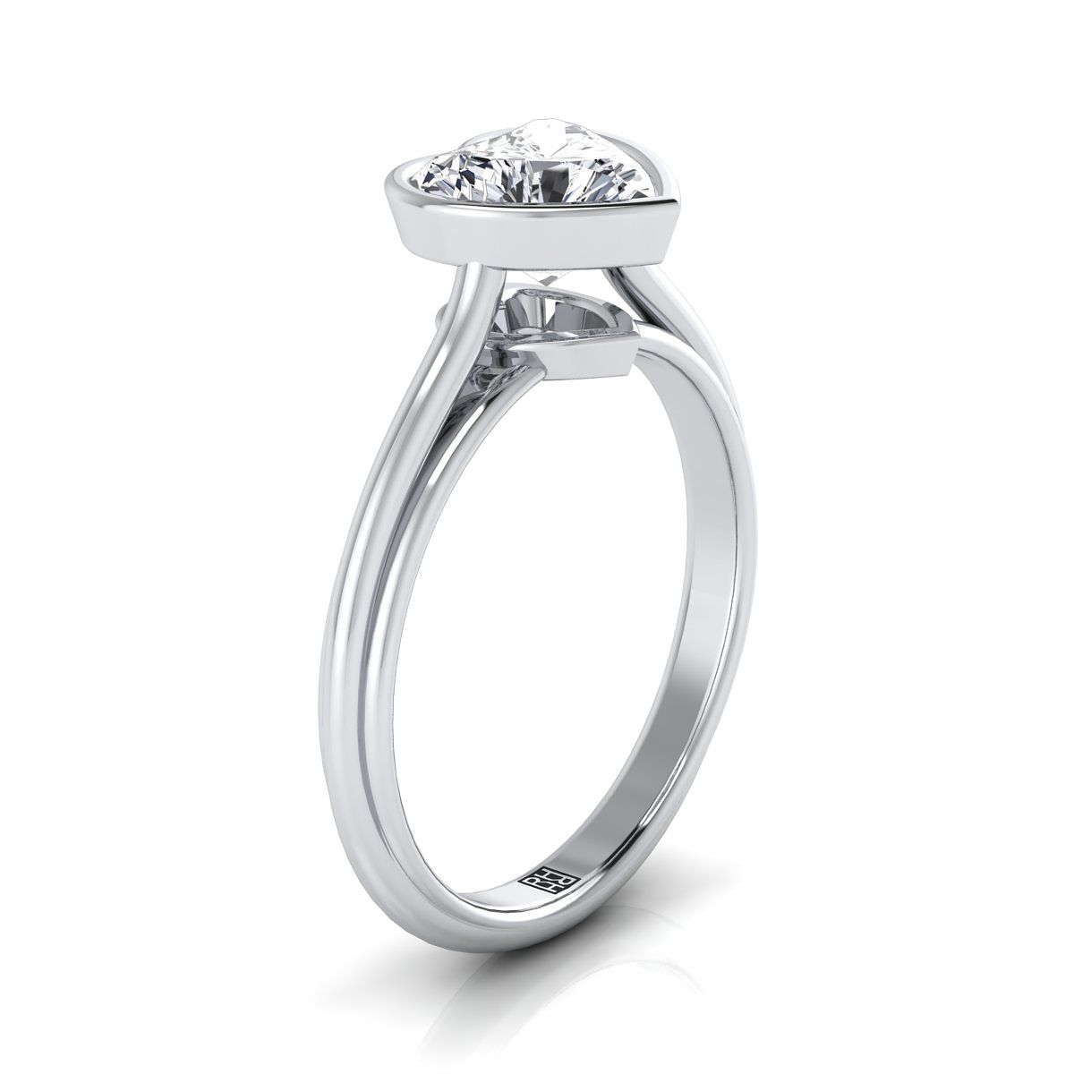 แหวนหมั้นรูปหัวใจทองคำขาว 18K ขอบตรงกลางฝา Halo Cathedral Solitaire