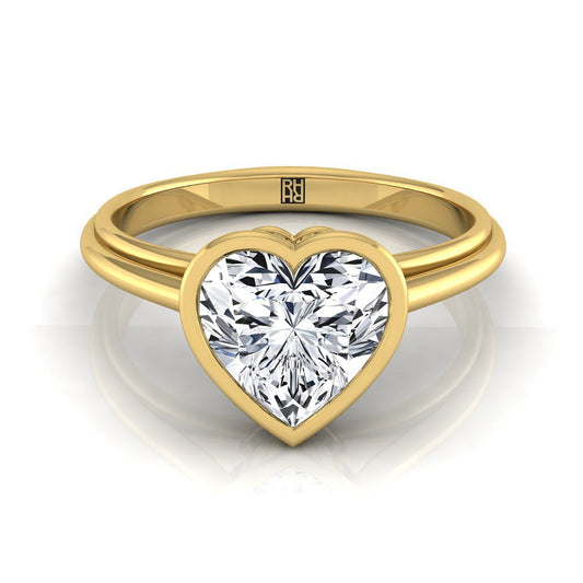 แหวนหมั้นรูปหัวใจสีเหลืองทอง 18K ขอบตรงกลางฝา Halo Cathedral Solitaire