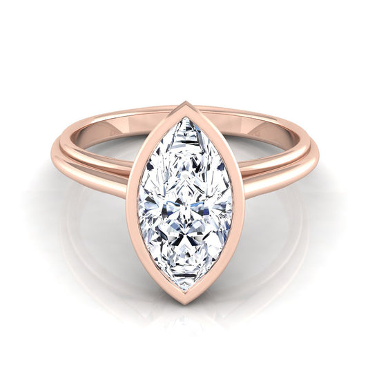 แหวนหมั้น Solitaire วงแหวน Marquise Bezel Halo Cathedral 14K Rose Gold