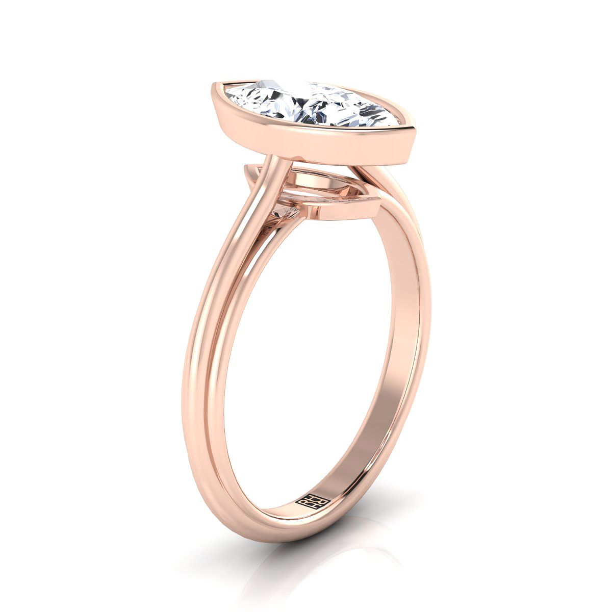 แหวนหมั้น Solitaire วงแหวน Marquise Bezel Halo Cathedral 14K Rose Gold