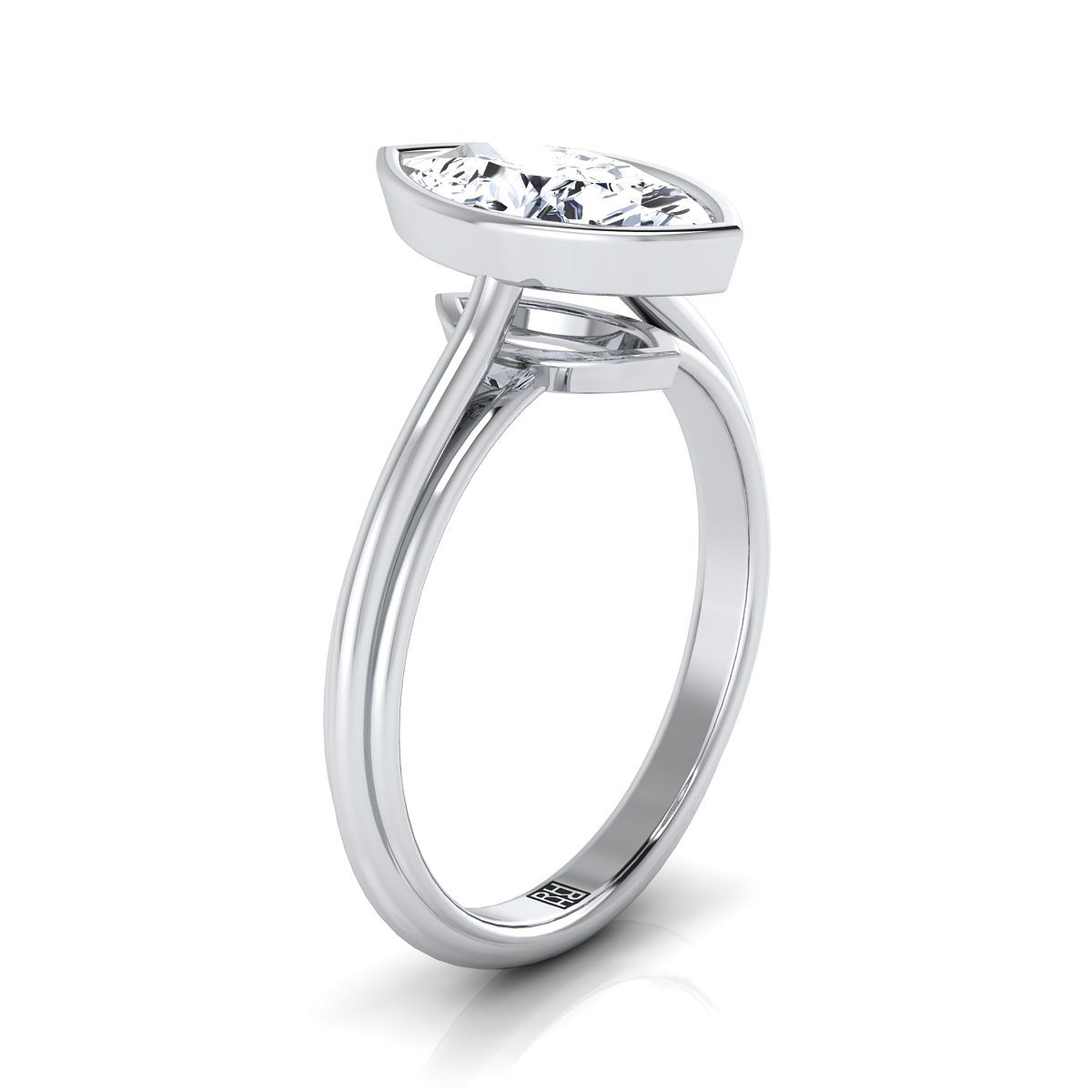 14K White Gold Marquise   Bezel Halo Cathedral Solitaire Engagement Ring