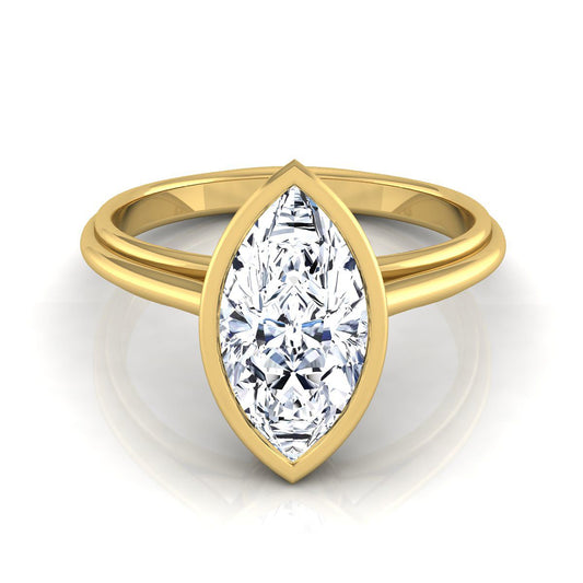 แหวนหมั้นแหวนหมั้น Solitaire ทรง Marquise Bezel Halo 18K สีเหลืองทอง