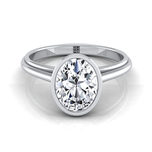 Platinum Oval  Bezel Halo Cathedral Solitaire Engagement Ring