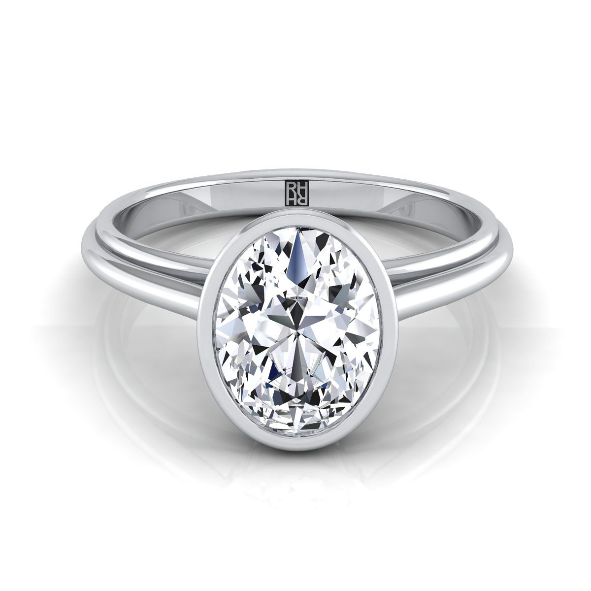 แหวนหมั้นวงรีขอบวงรีทองคำขาว 18K ทรง Halo Cathedral Solitaire