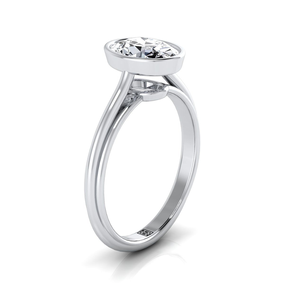 แหวนหมั้นวงรีขอบวงรีทองคำขาว 14K ทรง Halo Cathedral Solitaire