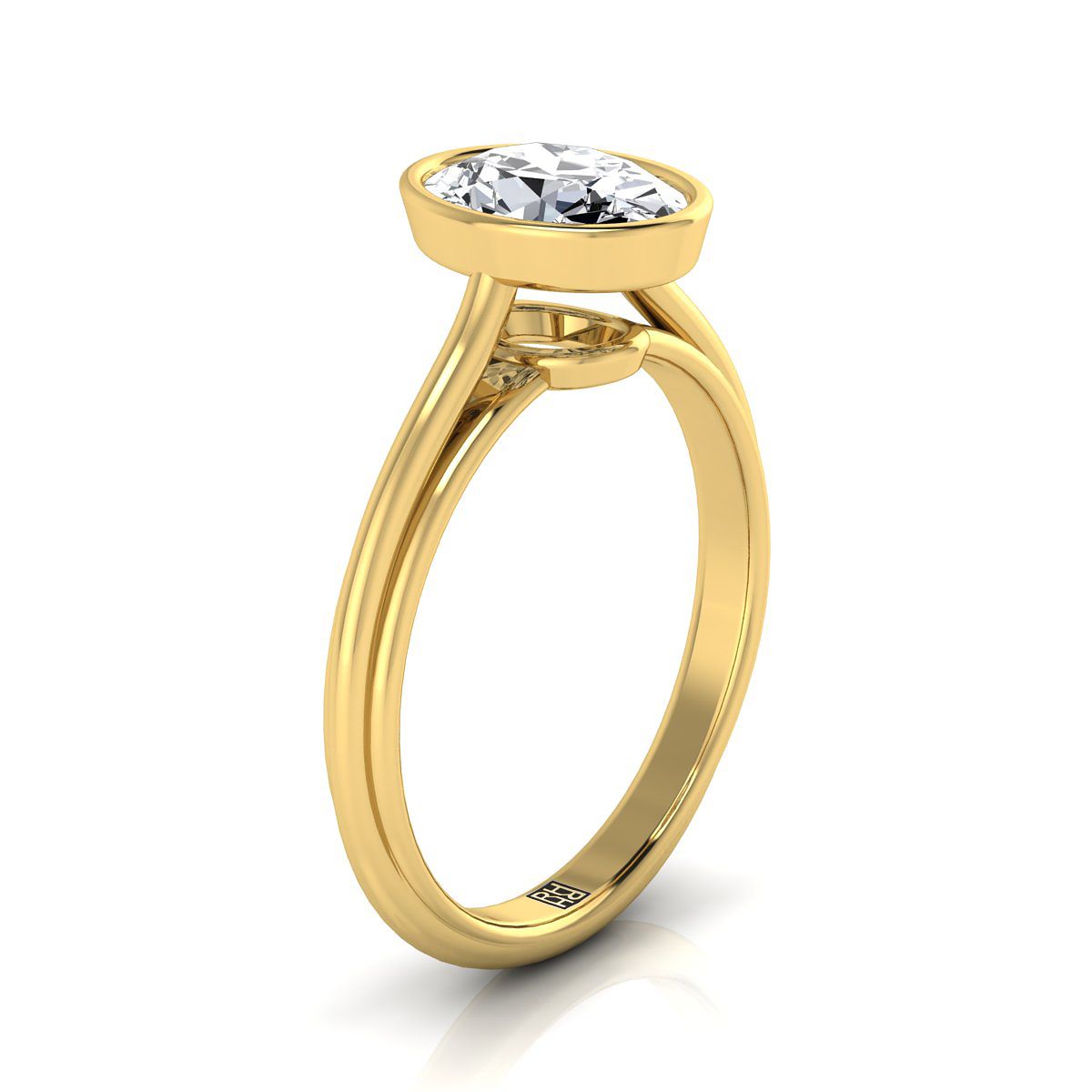 แหวนหมั้นวงรีขอบวงรีสีเหลืองทอง 18K ทรง Halo Cathedral Solitaire