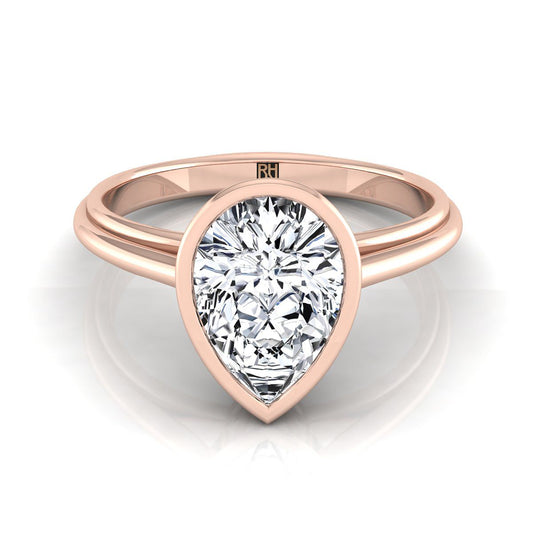 14K Rose Gold Pear Shape Center Bezel Halo Cathedral Solitaire Engagement Ring