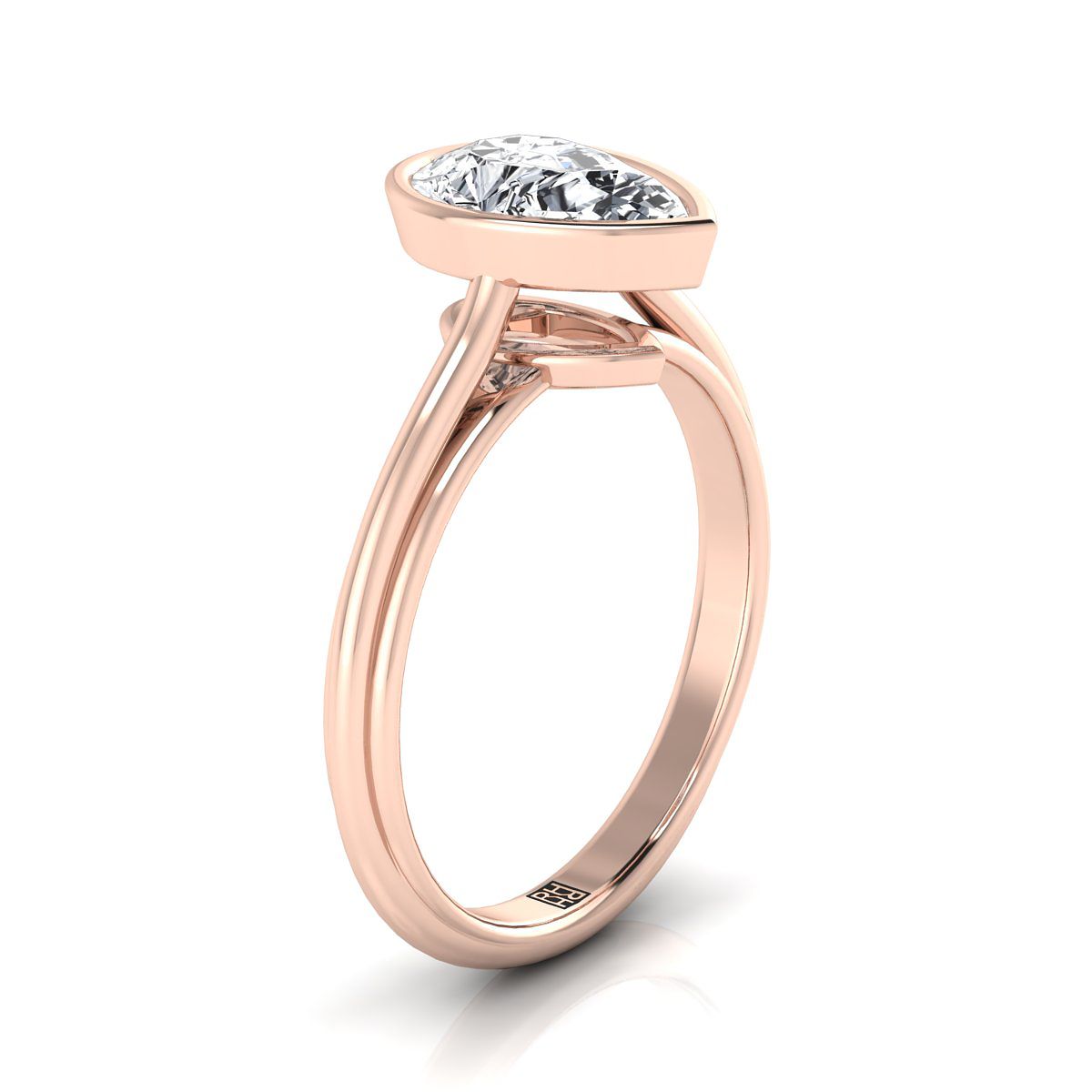 14K Rose Gold Pear Shape Center Bezel Halo Cathedral Solitaire Engagement Ring