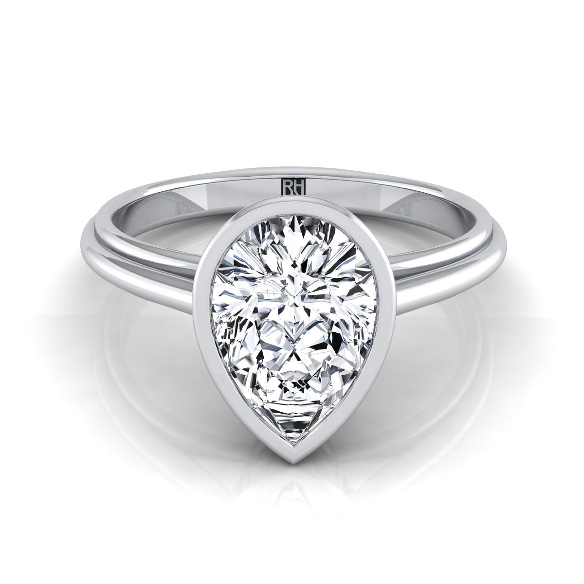 18K White Gold Pear Shape Center  Bezel Halo Cathedral Solitaire Engagement Ring