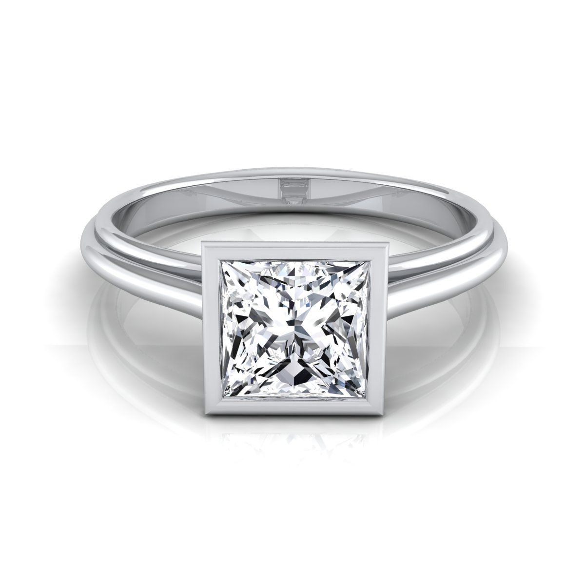 แหวนหมั้นเพชรล้อมทรงเจ้าหญิงตัดขอบทองคำขาว 14K ทรง Halo Cathedral Solitaire