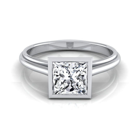 แหวนหมั้นเพชรวงแหวนแพลทินัม Princess Cut Bezel Halo Cathedral