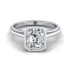 14K White Gold Radiant Cut Center  Bezel Halo Cathedral Solitaire Engagement Ring