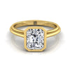 แหวนหมั้นเพชร 18K Yellow Gold Radiant Cut Center Bezel Halo Cathedral Solitaire