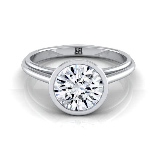 Platinum Round Brilliant  Bezel Halo Cathedral Solitaire Engagement Ring