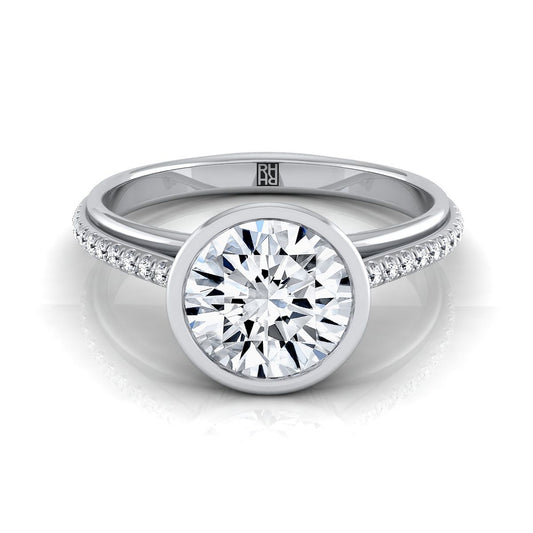 Platinum Round Brilliant Diamond Linear Modern Bezel Engagement Ring -1/10ctw