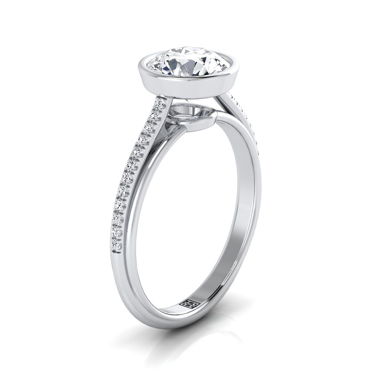 Platinum Round Brilliant Diamond Linear Modern Bezel Engagement Ring -1/10ctw