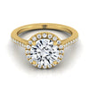 18K Yellow Gold Round Brilliant Classic French Pave Halo และ Linear Engagement Ring -1/4ctw