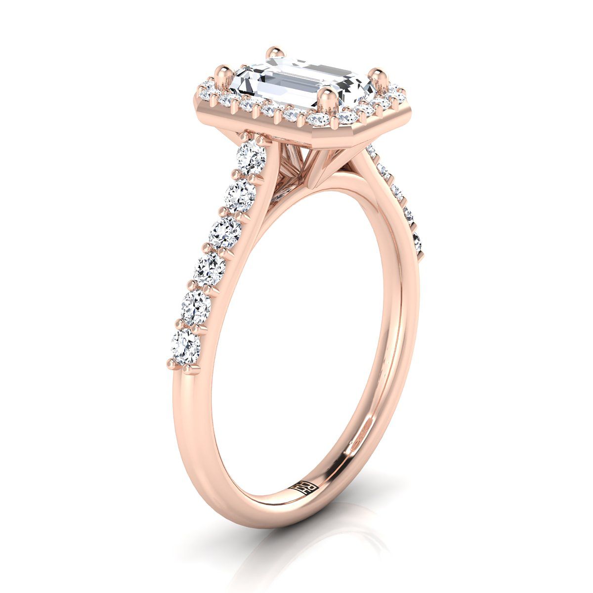 14K Rose Gold Emerald Cut Diamond รัศมีง่ามร่วมกับแหวนหมั้น French Pave -1/2ctw