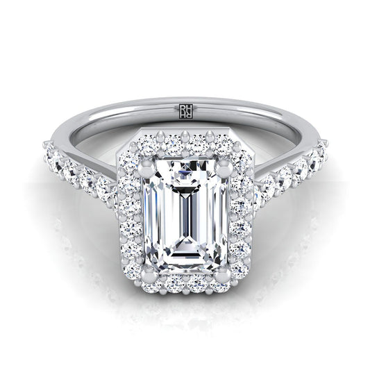 18K White Gold Round Halo Diamond แบ่งปัน Prong Halo กับแหวนหมั้น French Pave -1/2ctw