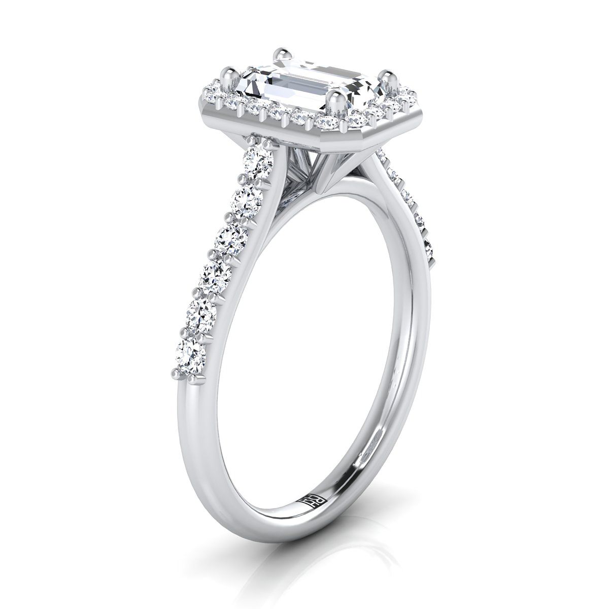 18K White Gold Round Halo Diamond แบ่งปัน Prong Halo กับแหวนหมั้น French Pave -1/2ctw