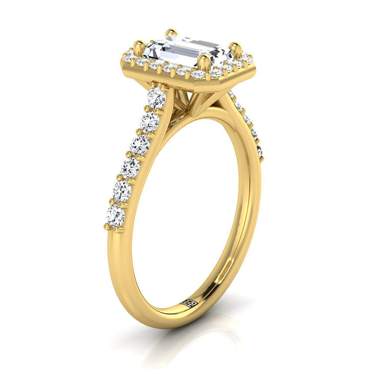 18K Yellow Gold Alicia Diamond Shared Prong Halo with French Pave Engagement Ring -1/2ctw