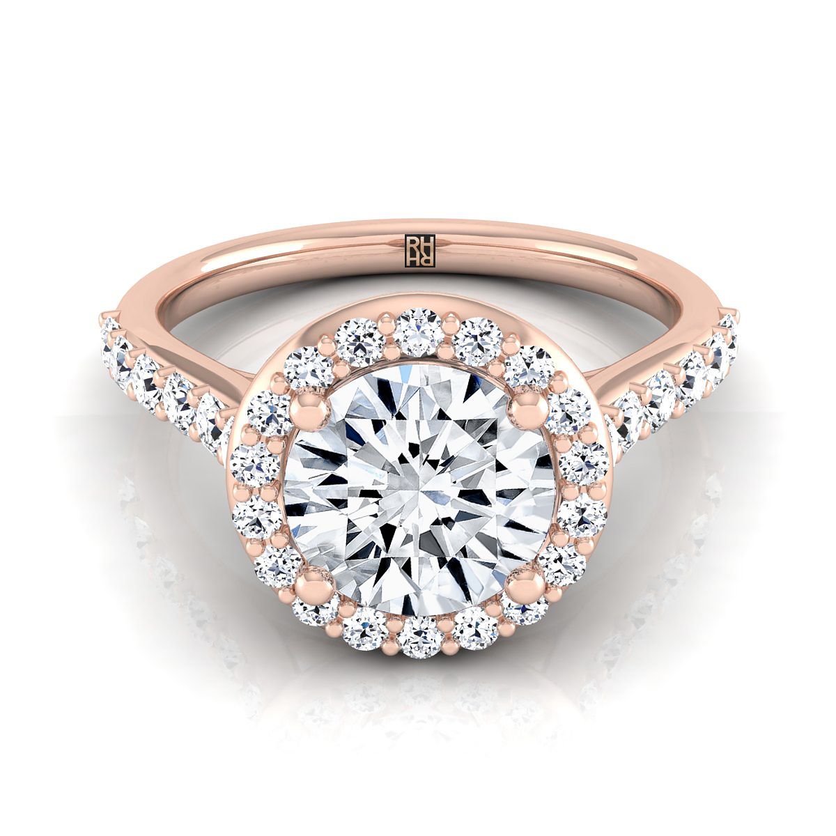 14K Rose Gold Round Brilliant Diamond แบ่งปันรัศมีง่ามพร้อมแหวนหมั้น French Pave -1 / 2ctw