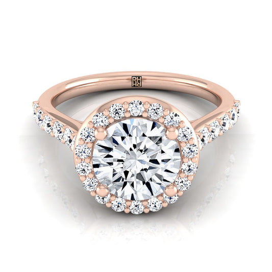 14K Rose Gold Round Brilliant Diamond แบ่งปันรัศมีง่ามพร้อมแหวนหมั้น French Pave -1 / 2ctw