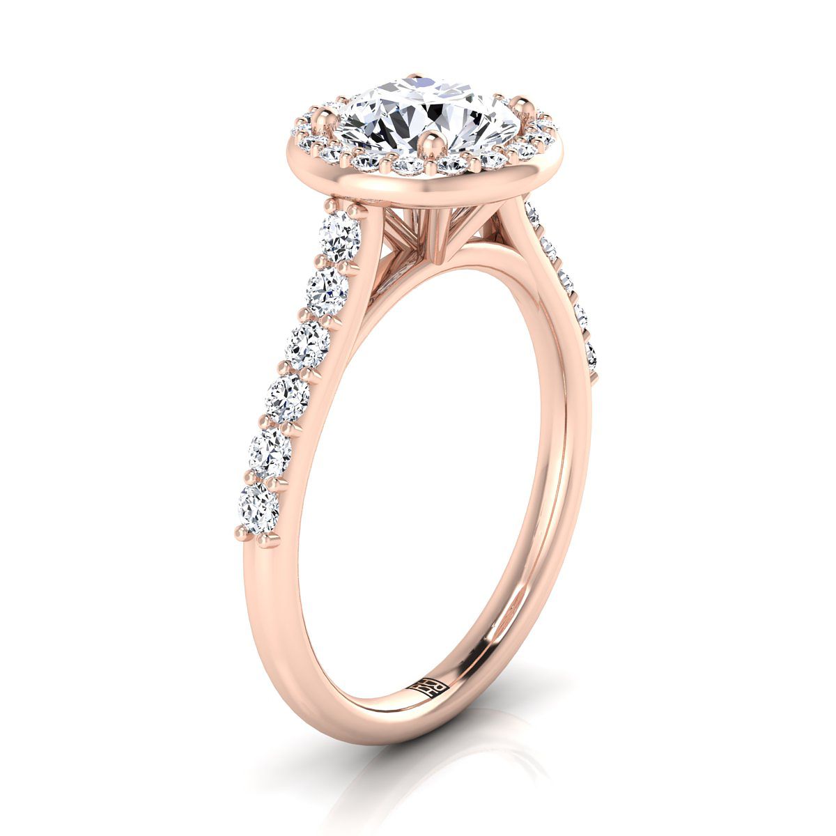 14K Rose Gold Round Brilliant Diamond แบ่งปันรัศมีง่ามพร้อมแหวนหมั้น French Pave -1 / 2ctw