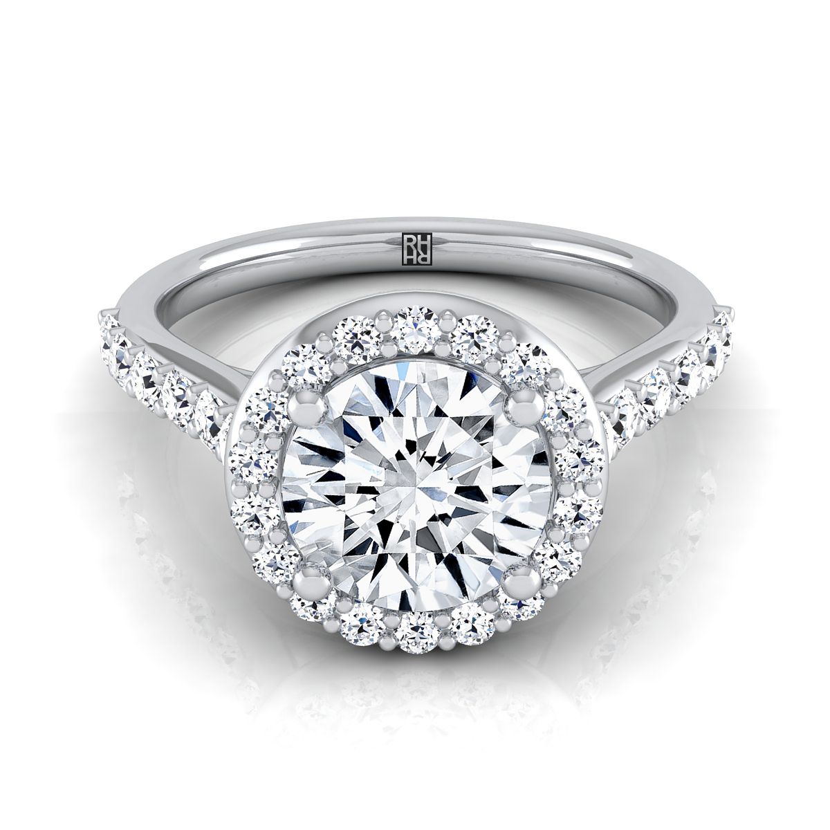 14K White Gold Round Brilliant Diamond แบ่งปันรัศมีง่ามพร้อมแหวนหมั้น French Pave -1 / 2ctw