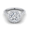 18K White Gold Round Brilliant Diamond รัศมีง่ามร่วมกับแหวนหมั้น French Pave -1/2ctw