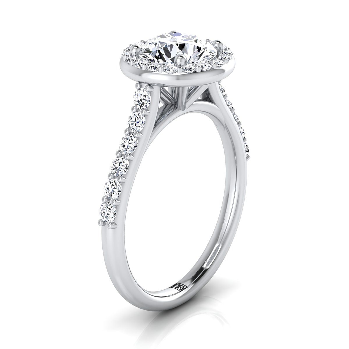 14K White Gold Round Brilliant Diamond แบ่งปันรัศมีง่ามพร้อมแหวนหมั้น French Pave -1 / 2ctw