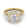 18K Yellow Gold Cushion Diamond Double Halo Split Shank French Pave Engagement Ring -5/8ctw